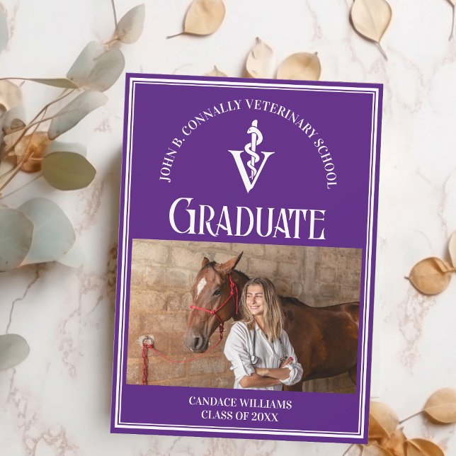 Purple Veterinary School Photo Custom Graduation Announcement (Creator Uploaded)