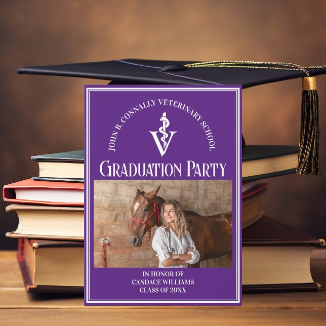 Purple Veterinary School Photo Graduation Party Invitation (Creator Uploaded)