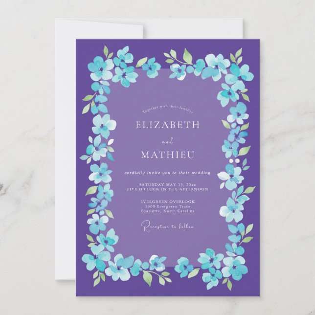 Purple Vibrant Floral Romance Wedding Invitation (Front)