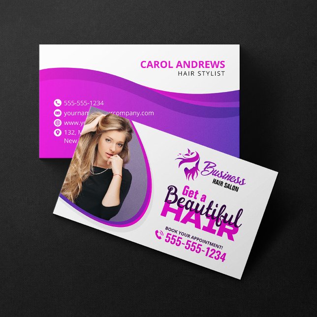 Purple Vibrant Hair Stylist Salon Beauty Makeup Business Card (Creator Uploaded)