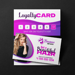 Purple Vibrant Hair Stylist Salon Beauty Makeup Loyalty Card