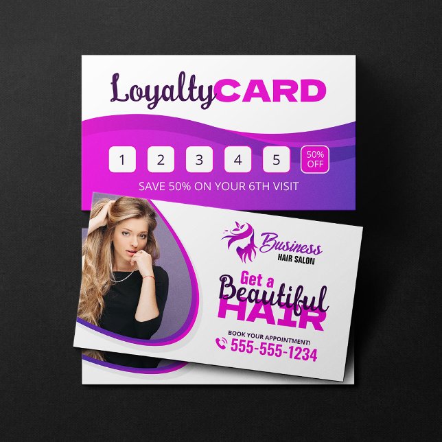 Purple Vibrant Hair Stylist Salon Beauty Makeup Loyalty Card (Creator Uploaded)