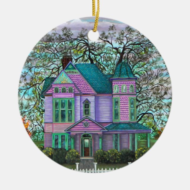 Purple Victorian House Romantic 1800s Ceramic Tree Decoration (Front)