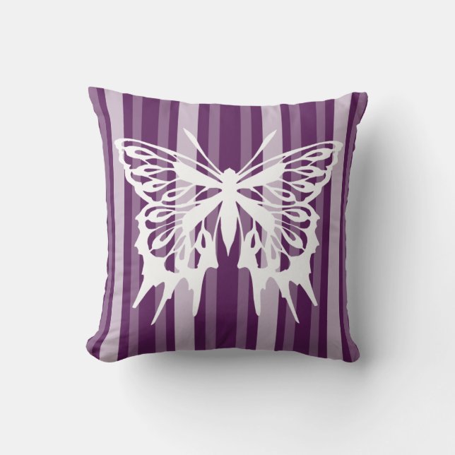 Purple Victorian Stripe with Butterfly Cushion (Front)