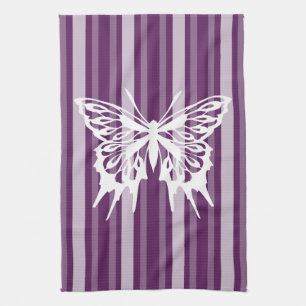 Purple Victorian Stripe with Butterfly Tea Towel