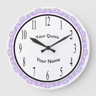 Purple Vines with vertical Standard Numbers Large Clock
