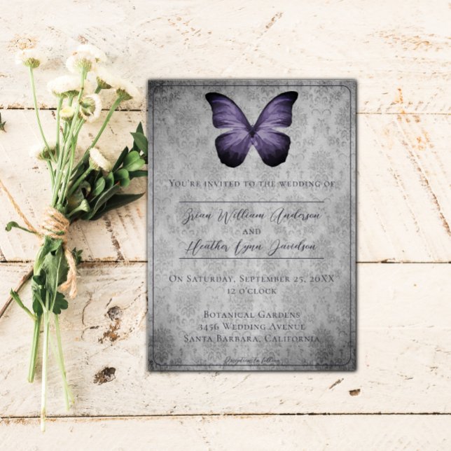 Purple Vintage Butterfly Damask Wedding Invitation (Purple Vintage Butterfly Damask Wedding Invitation)