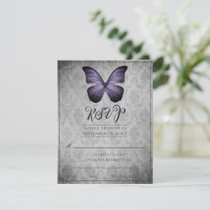 Purple Vintage Butterfly Damask Wedding RSVP