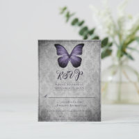 Purple Vintage Butterfly Damask Wedding RSVP