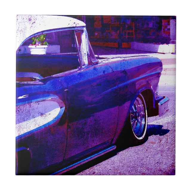 Purple Vintage Car Grunge Digital Art Tile (Front)