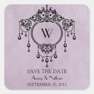 Purple Vintage Chandelier Save the Date Stickers