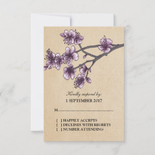 Purple Vintage Cherry Blossoms RSVP Card