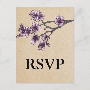 Purple Vintage Cherry Blossoms RSVP Postcard