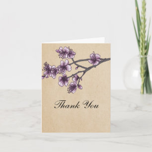 Purple Vintage Cherry Blossoms Thank You Card