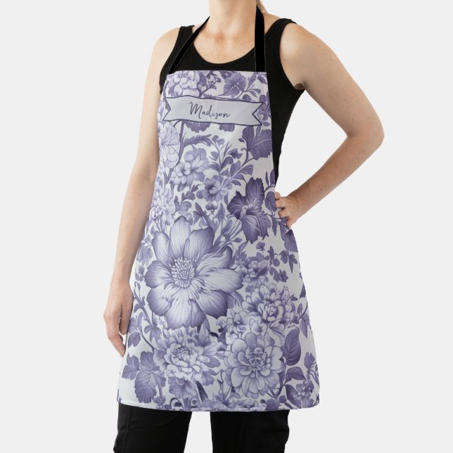 Purple Vintage Chinoiserie Floral Personalised Apron (Insitu)