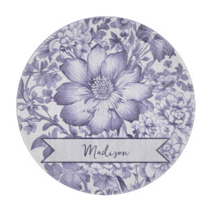 Purple Vintage Chinoiserie Floral Personalised Cutting Board