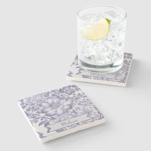 Purple Vintage Chinoiserie Floral Personalised Stone Coaster