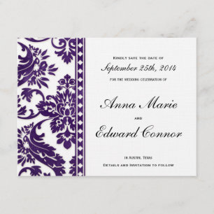 Purple Vintage Damask Lace Save the Dates Date