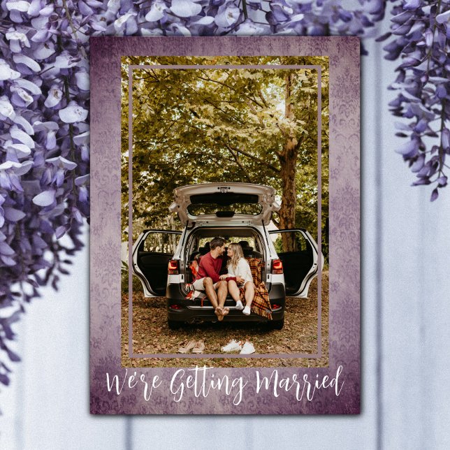 Purple Vintage Damask Photo Save The Date (Purple Vintage Damask Photo Save the Date)