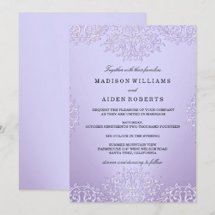 Purple Vintage Damask Wedding Invitation