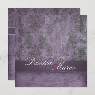 PURPLE VINTAGE DAMASK WEDDING INVITATIONS