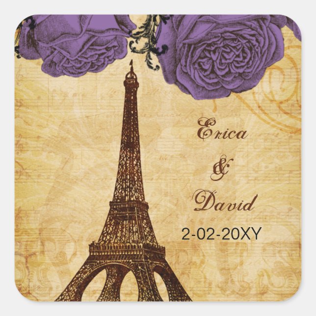 purple vintage eiffel tower Paris envelopes seals (Front)