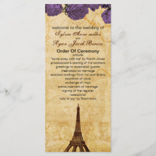 purple vintage eiffel tower Paris wedding program Programme