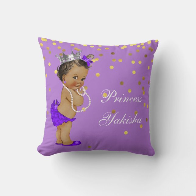 Purple Vintage Ethnic Princess Baby Gold Confetti Cushion (Front)