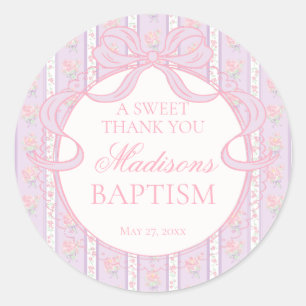 Purple Vintage Fancy Floral Baptism Circle Classic Round Sticker