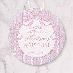 Purple Vintage Fancy Floral Baptism Circle Favour Tags