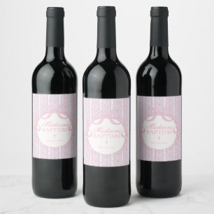 Purple Vintage Fancy Floral Baptism Favours Wine Label