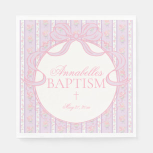 Purple Vintage Fancy Floral Baptism Table Decor Napkin