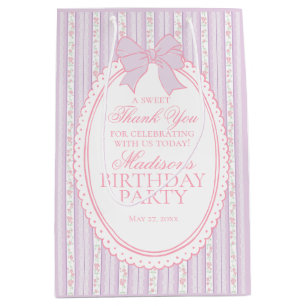 Purple Vintage Fancy Floral Birthday Party Favors Medium Gift Bag