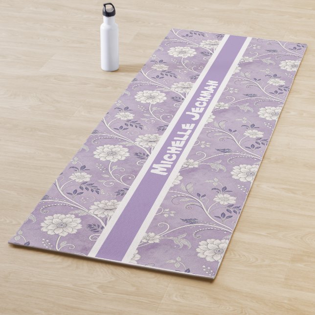 Purple Vintage Floral Custom Name  Yoga Mat (In Situ)