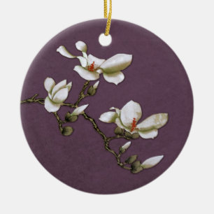 Purple Vintage Floral Magnolia Ceramic Tree Decoration