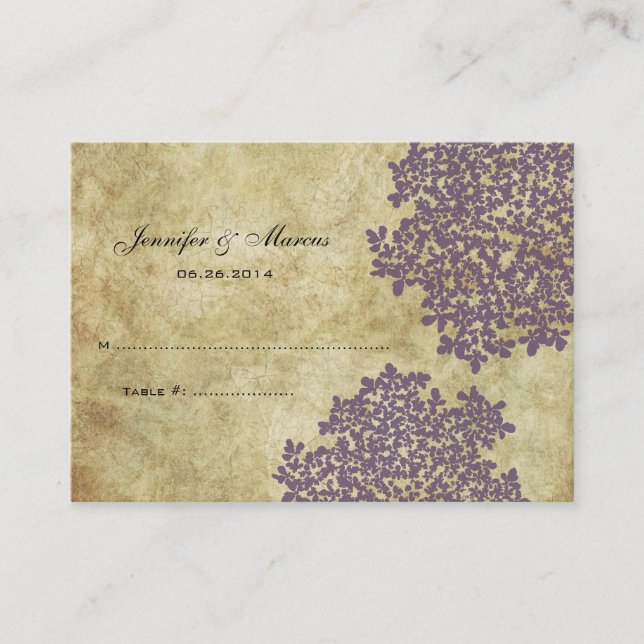 Purple Vintage Floral Seating Card (Front)