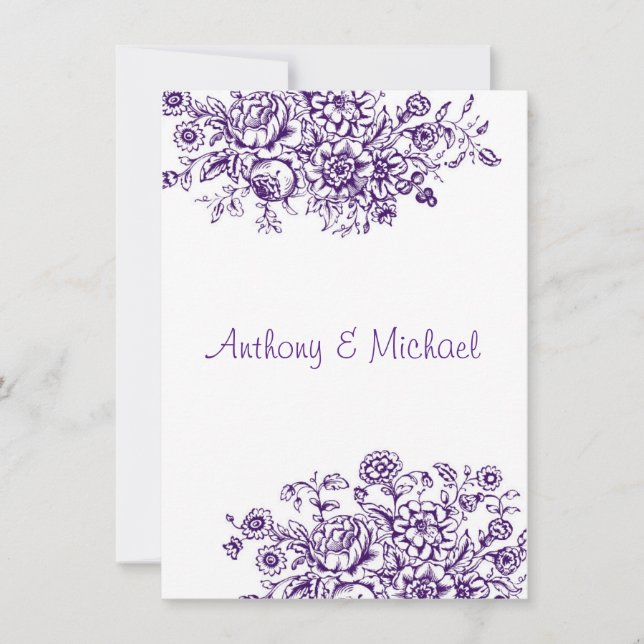 Purple Vintage Floral Wedding Invitation (Front)