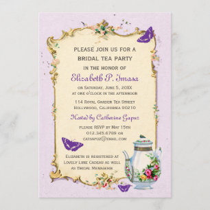 Purple Vintage French Bridal Tea Party Invitation