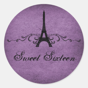 Purple Vintage French Flourish Sweet 16 Stickers