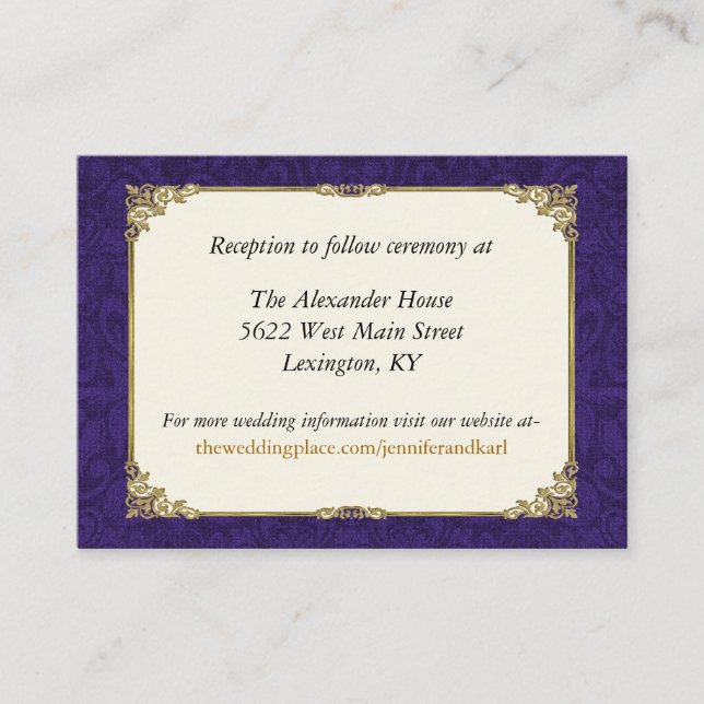 Purple & Vintage Gold Wedding Enclosure Card (Front)