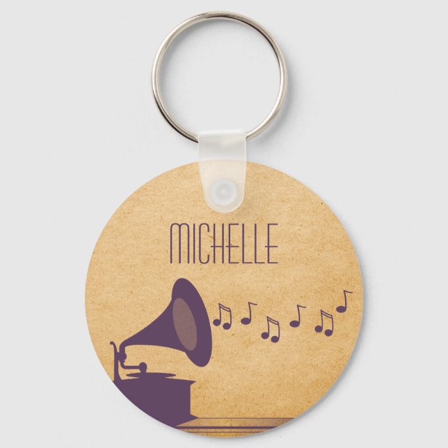 Purple Vintage Gramophone Keychain (Front)