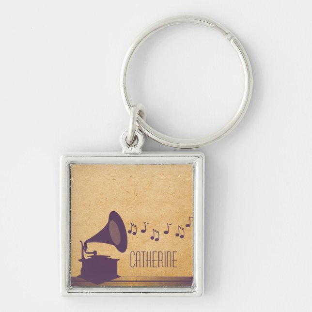 Purple Vintage Gramophone Premium Keychain (Front)