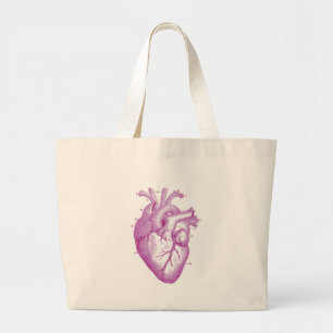 Purple Vintage Heart Anatomy Large Tote Bag