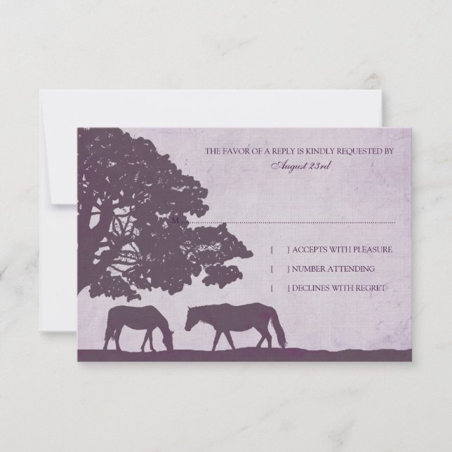 Purple Vintage Horse Farm Wedding rsvp (Front)