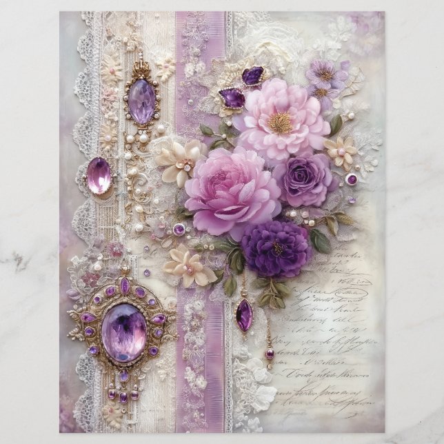 Purple Vintage Junk Journal Scrapbook Paper (Front)