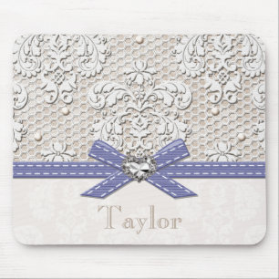 Purple Vintage Lace and Pearls Mouse Pad
