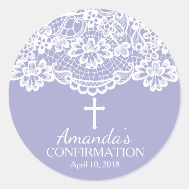 Purple Vintage Lace Confirmation Sticker (Front)
