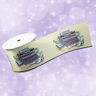 Purple Vintage Manual Typewriter Paper Pens Yellow Satin Ribbon