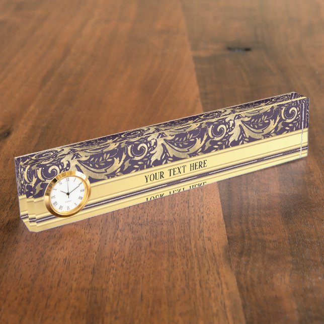 Purple Vintage Ornate Gold Nameplate (Side)