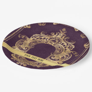 Purple Vintage Ornate Gold Paper Plate
